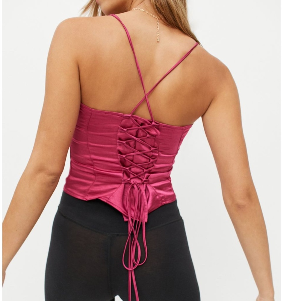 Motel Cosey Satin Crop Corset Boho Lace-Up Peasant Classy Romantic Hipster Top - Picture 5 of 5